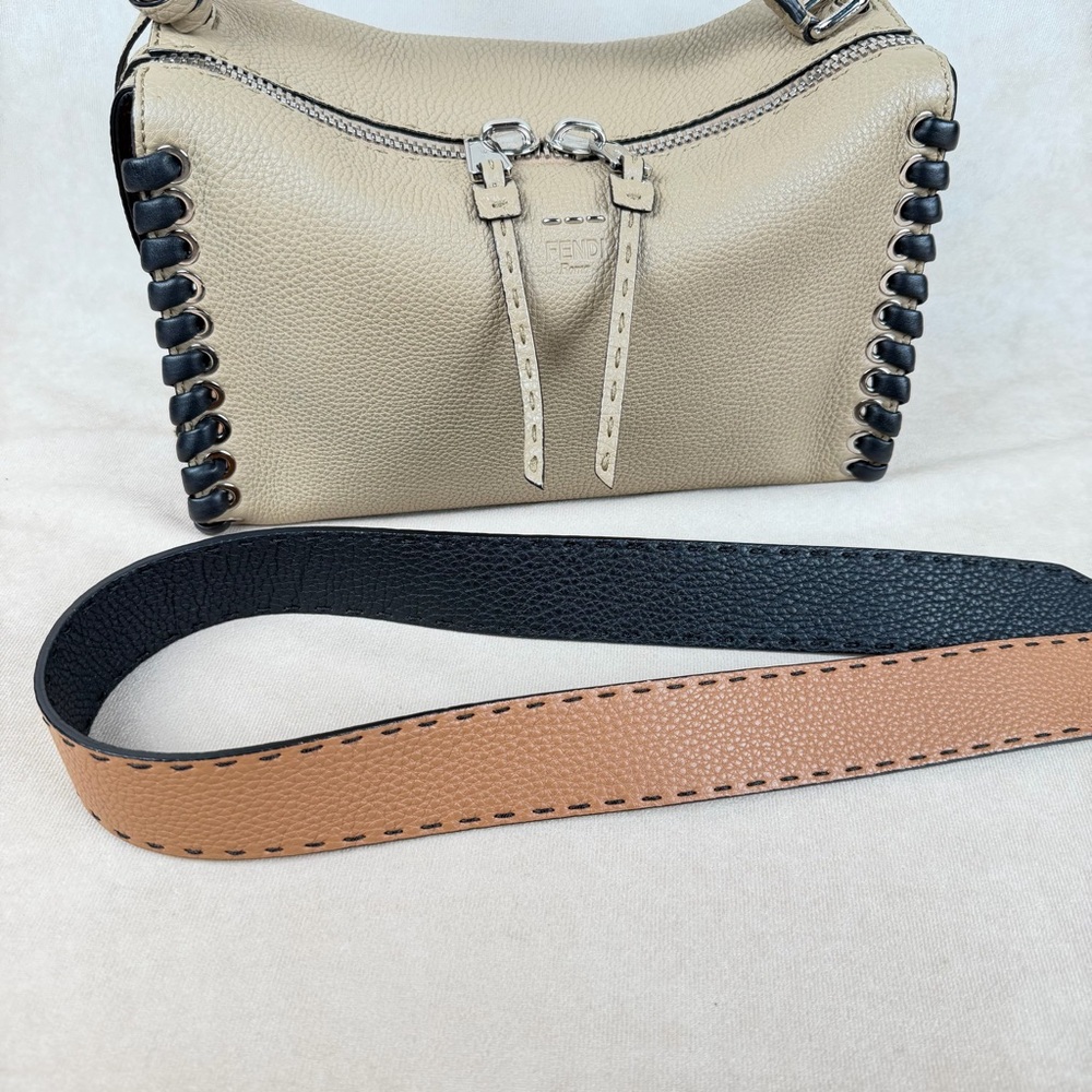 Fendi Selleria Leather Top Handle Crossbody Bag Reversible Wide Strap - Picture 7 of 17